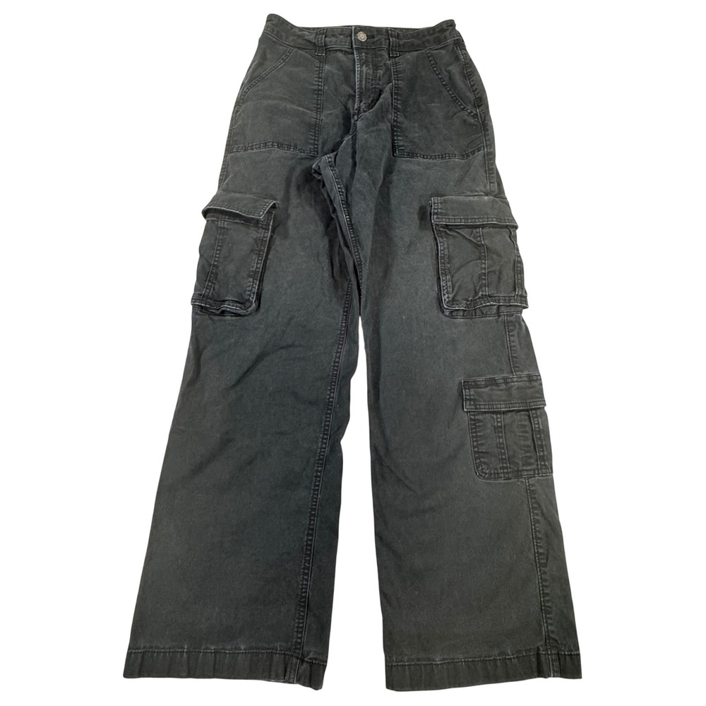 Y2K Hollister Ultra High Rise Baggy Cargo Pants Black Wide Leg 6R W28 Grunge